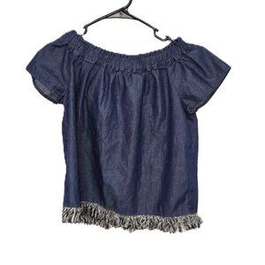 Lumiere Cold Shoulder Top Blue Denim Fringe Short Sleeve Womens Size Small